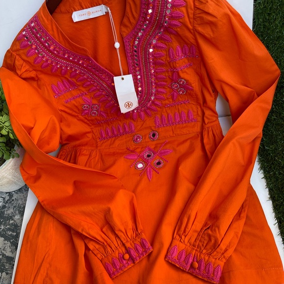 Tory Burch🍁🍂Tangerine Embellished Embroidered Tunic $350 NWT - Picture 4 of 12